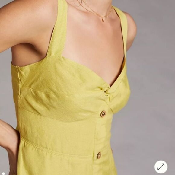 Anthropologie Maeve Linen Blend Retro Sundress Lime - Picture 13 of 13